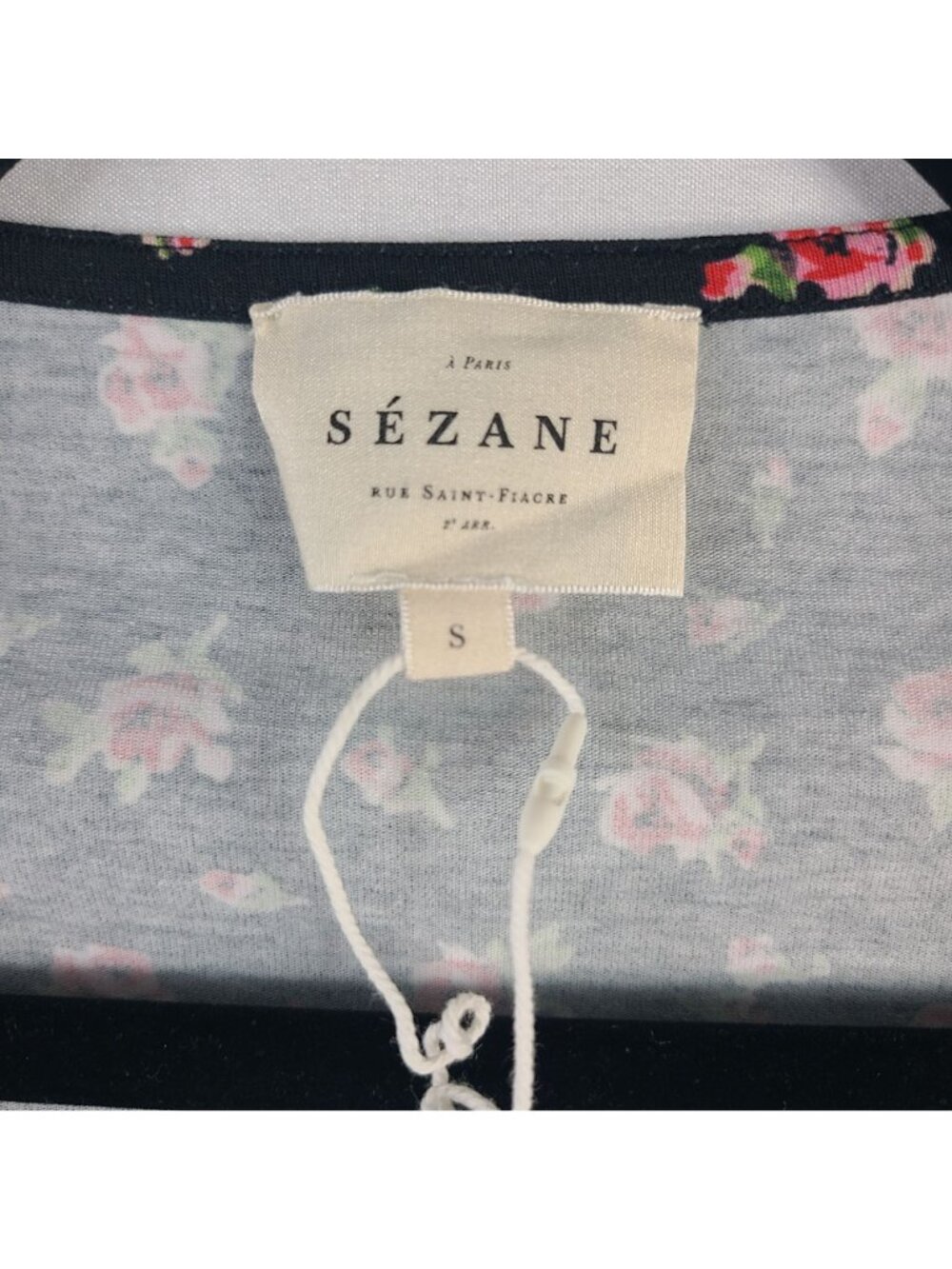 NWOT Sézane Lydia Black Floral Button-Front Long-Sleeve Top Size S Cotton Blend - Picture 2 of 7